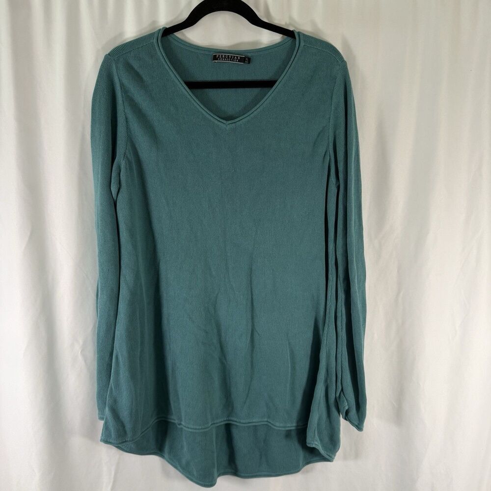 Peruvian Connection Sweater Women XL Green Pima Cotton Knit Long Sleeve Pullover